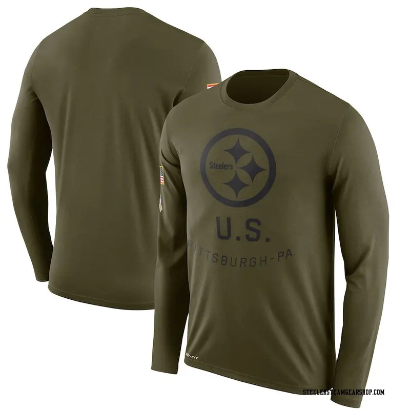 Men's Pittsburgh Steelers Olive Legend 2018 Salute to Service Sideline Performance Long Sleeve T
