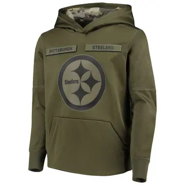 men's pittsburgh steelers nike tan 2019 salute to service sideline therma pullover hoodie